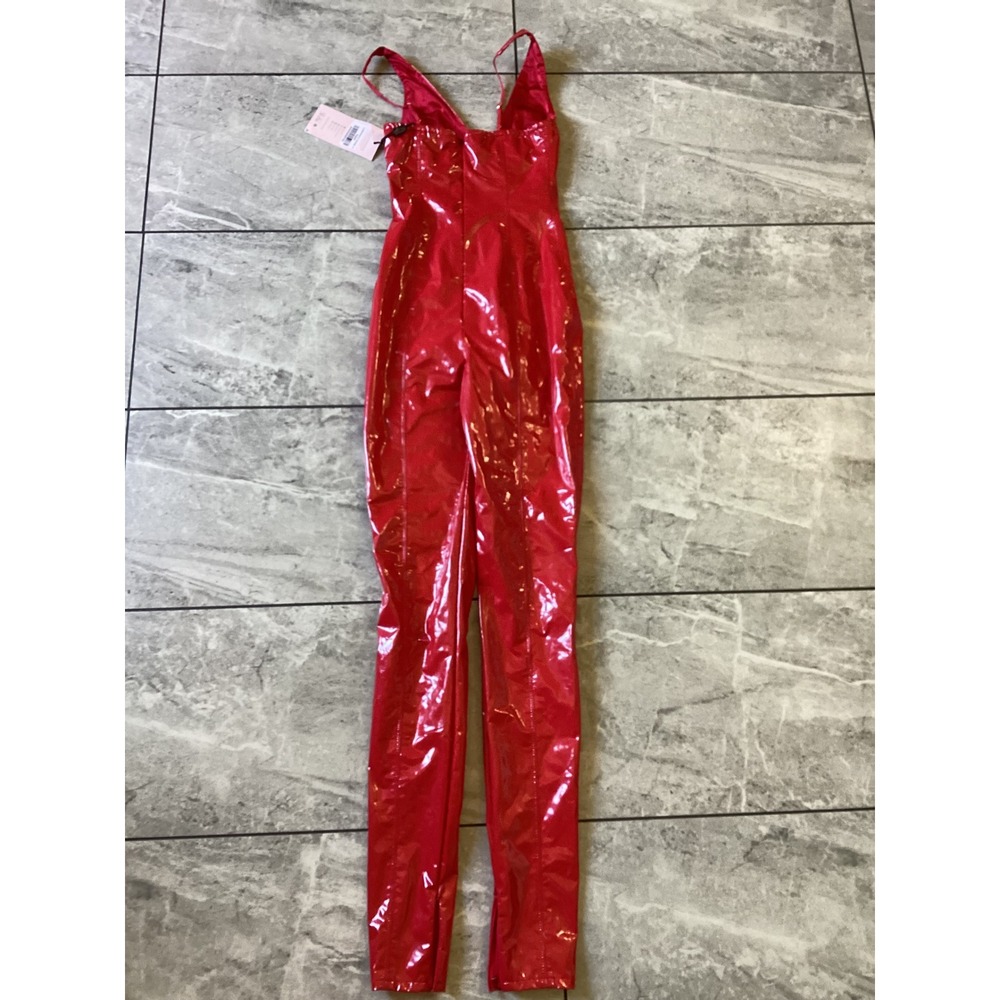 Oh Polly Fire Red Vinyl Corset Jumpsuit Womens US 0 UK 4 New With Tags - Picture 10 of 13